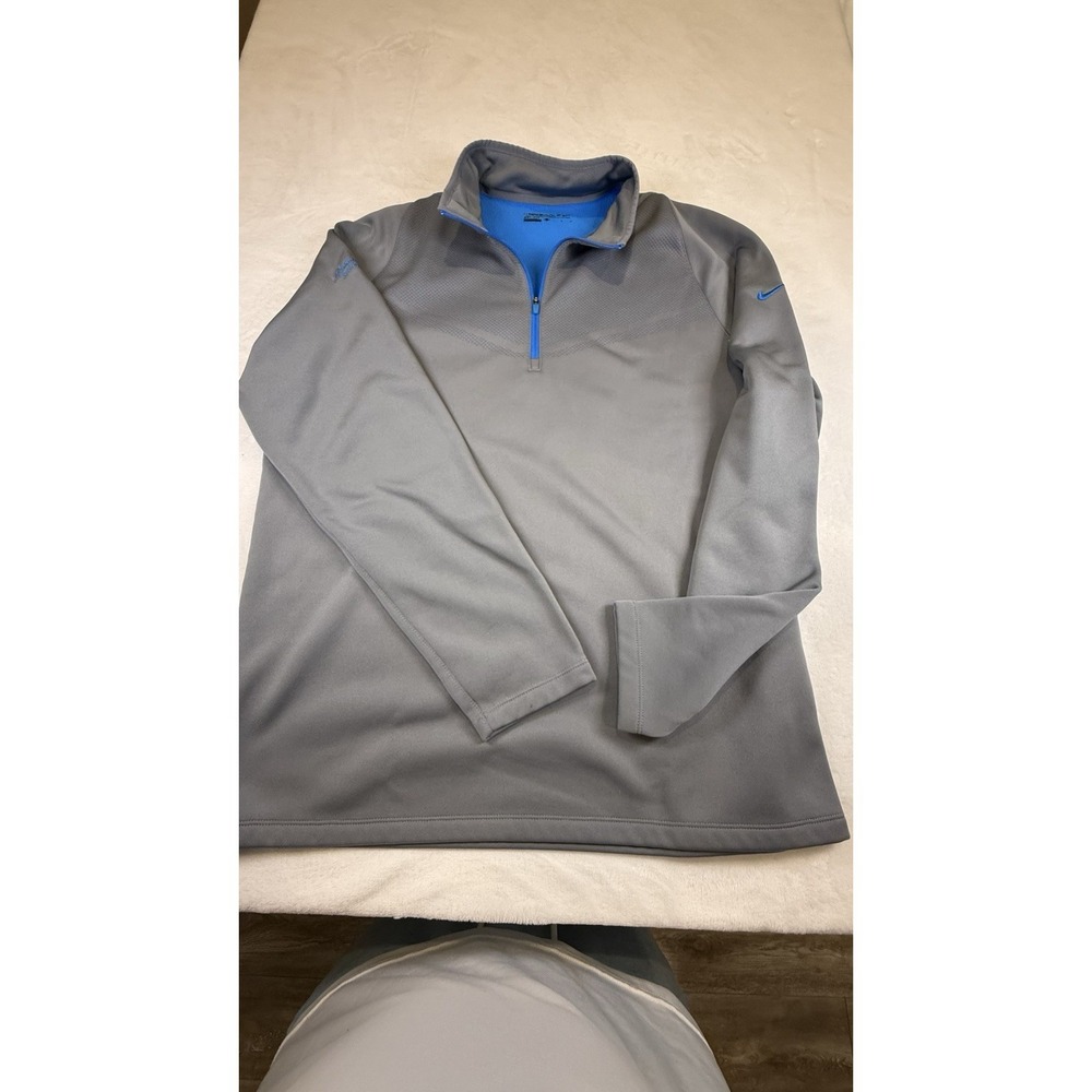 Nike Golf Dri-FIT 1/4 Zip Pullover Mens Large Gray Blue Swoosh Athletic Sweater